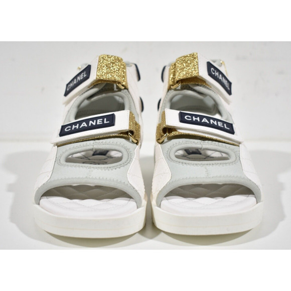 Chanel 21P White Grey Cocomark CC Logo Mule Slide Flat Teva Dad Sport Sandal 36 - Picture 5 of 12